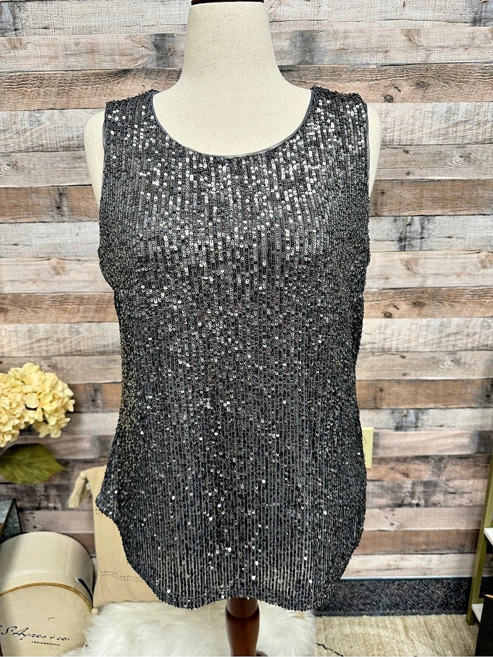 DKNY Grey Sequin Tank Top